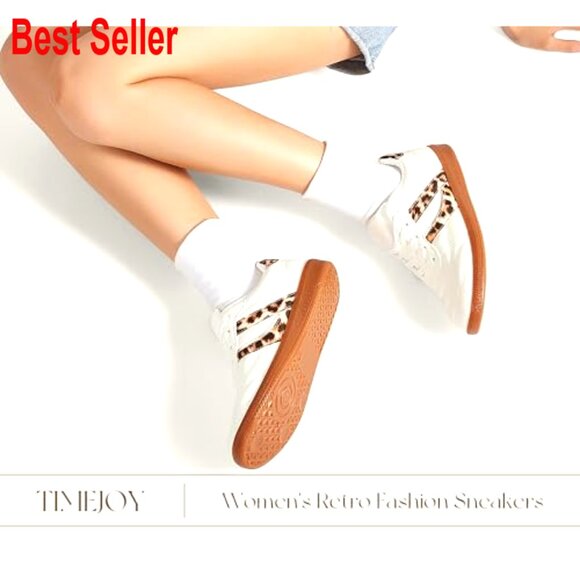 Retro Leather Sneakers with Gum Sole, Non-Slip Cushion for Streetwear - Picture 2 of 7